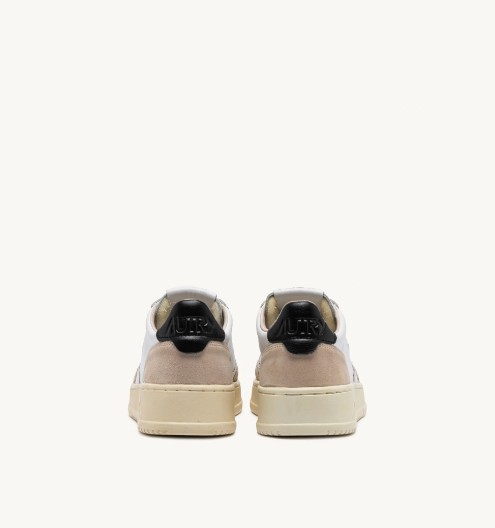 MEDALIST LOW SNEAKERS IN WHITE AND BLACK LEATHER AND BEIGE SUEDE