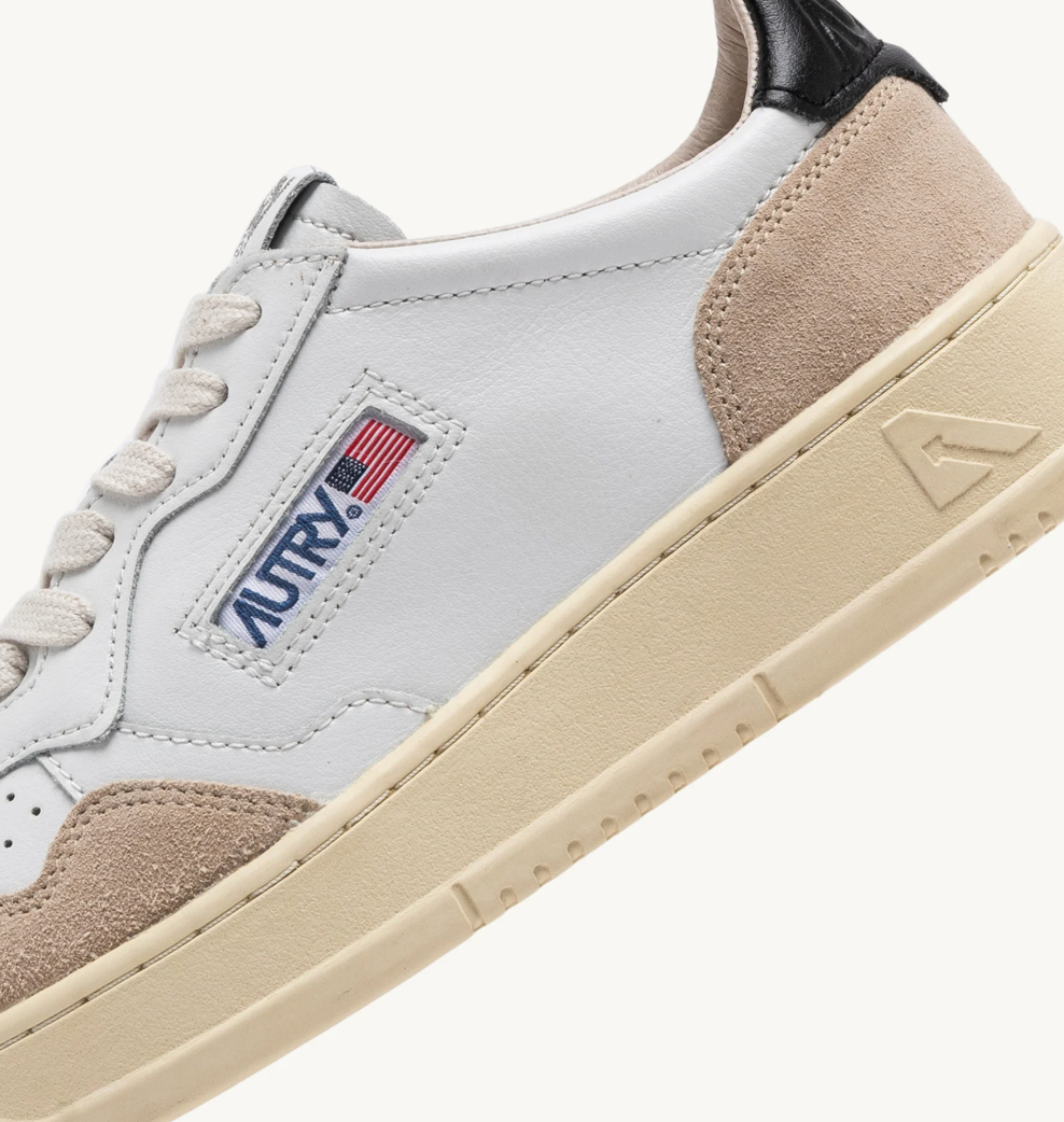 MEDALIST LOW SNEAKERS IN WHITE AND BLACK LEATHER AND BEIGE SUEDE