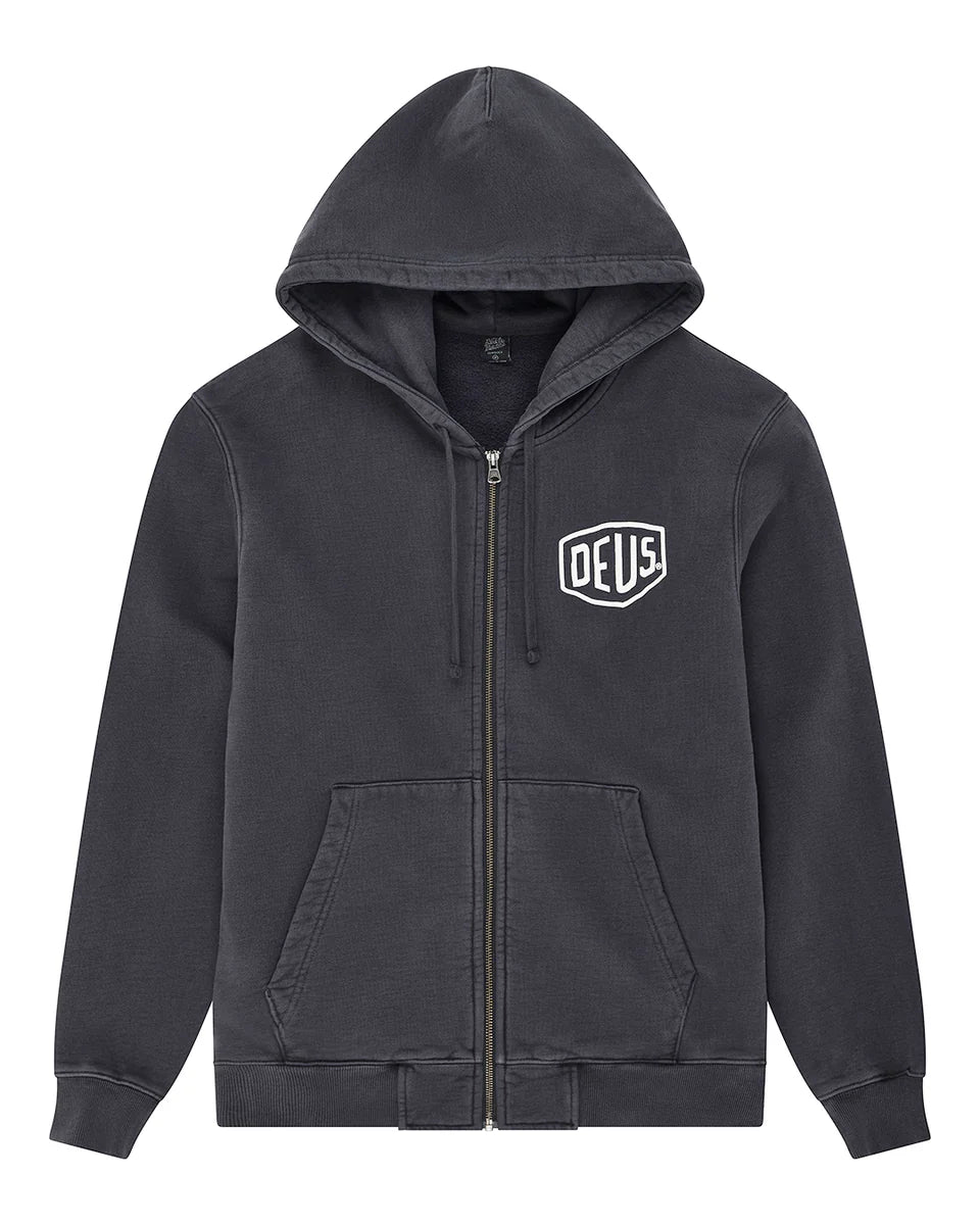 Shield Garment Dyed Zip Hoodie Black
