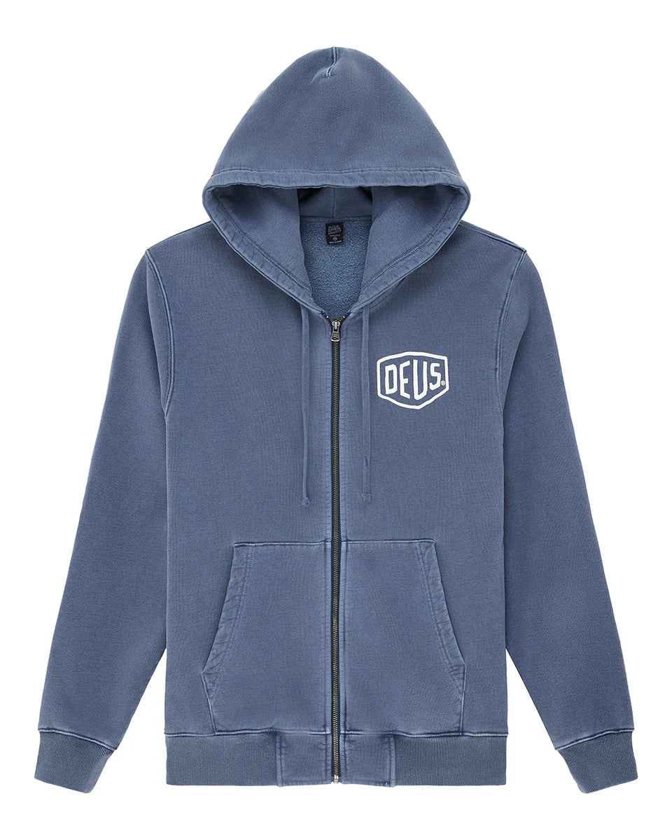 Shield Garment Dyed Zip Hoodie Mechanic Blue