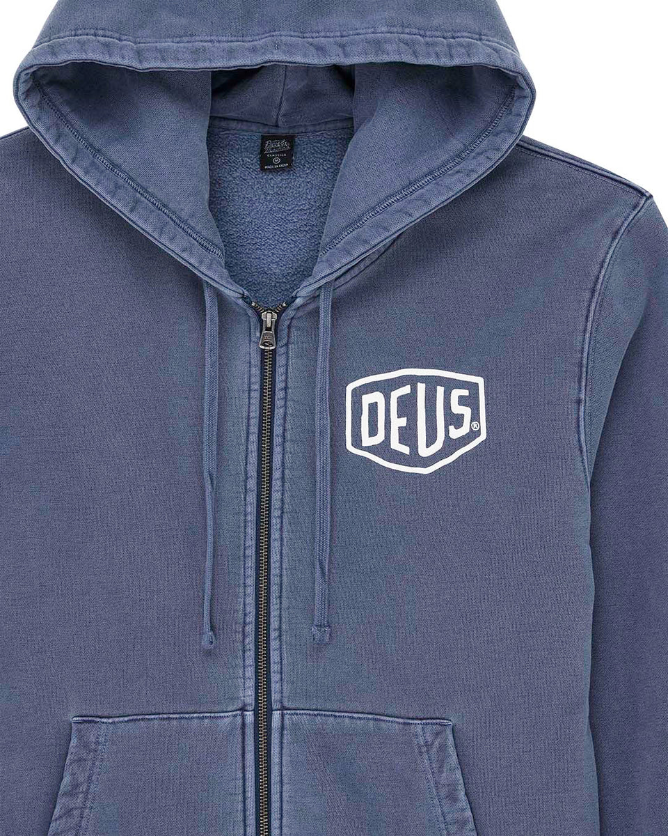 Shield Garment Dyed Zip Hoodie Mechanic Blue