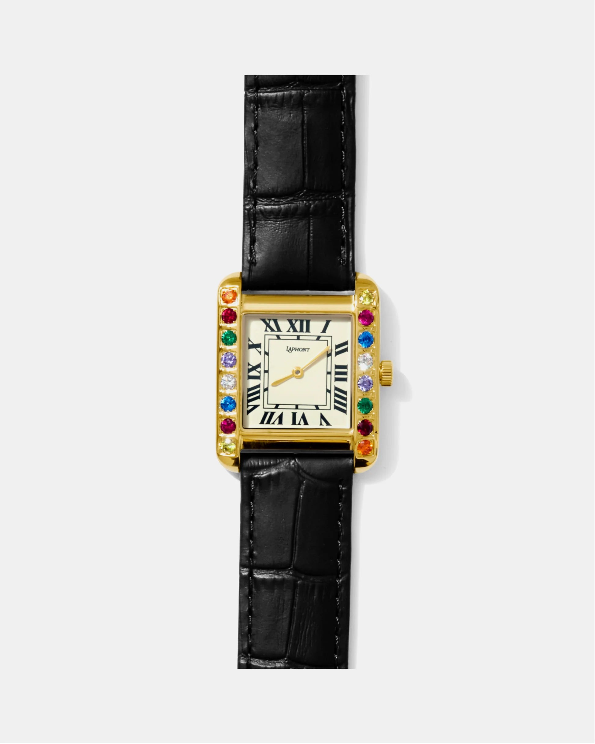 Laphont Gem Watch Large Gold Case Black Number Dial