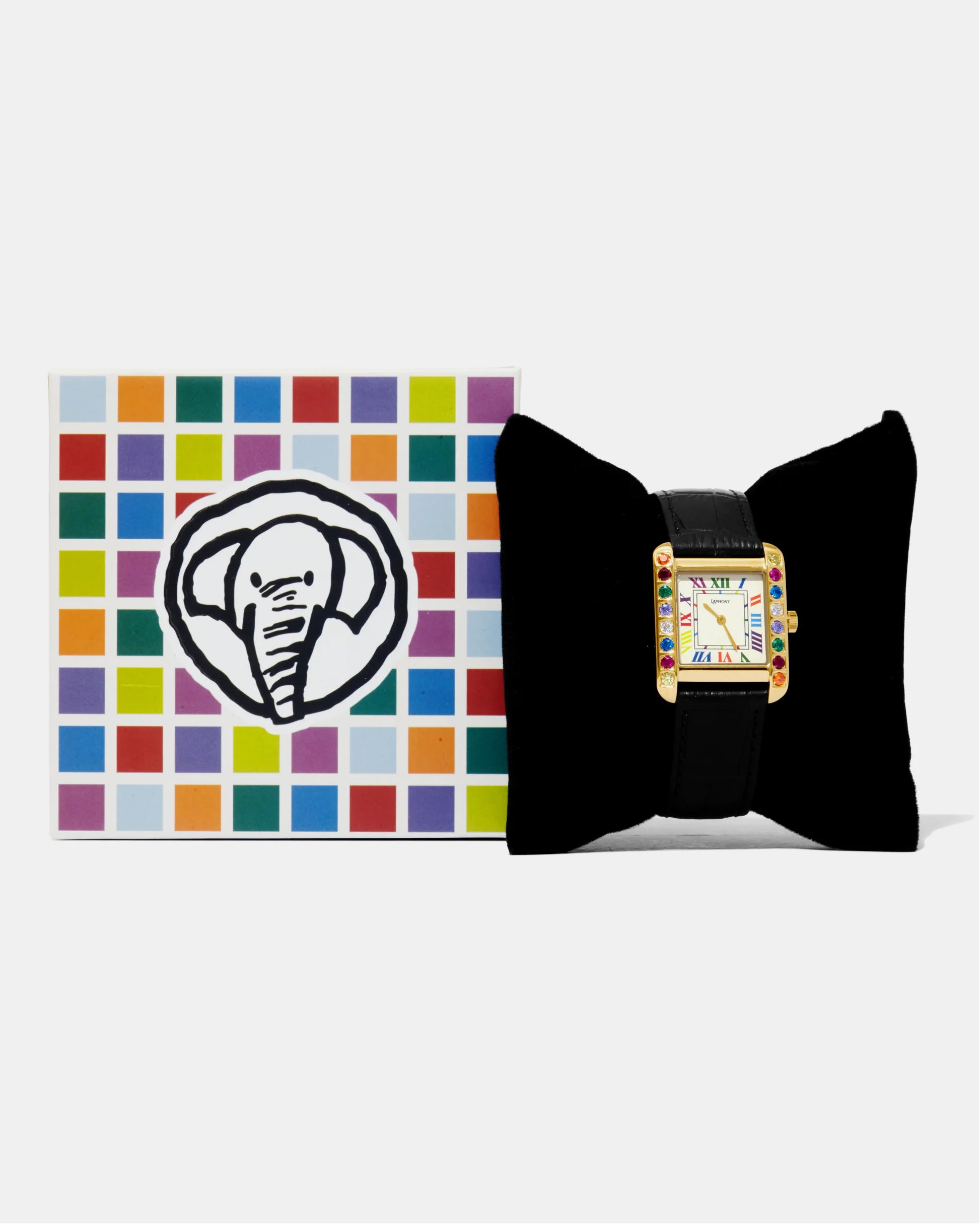 Laphont Gem Watch Large Gold Case Multicolour Number Dial