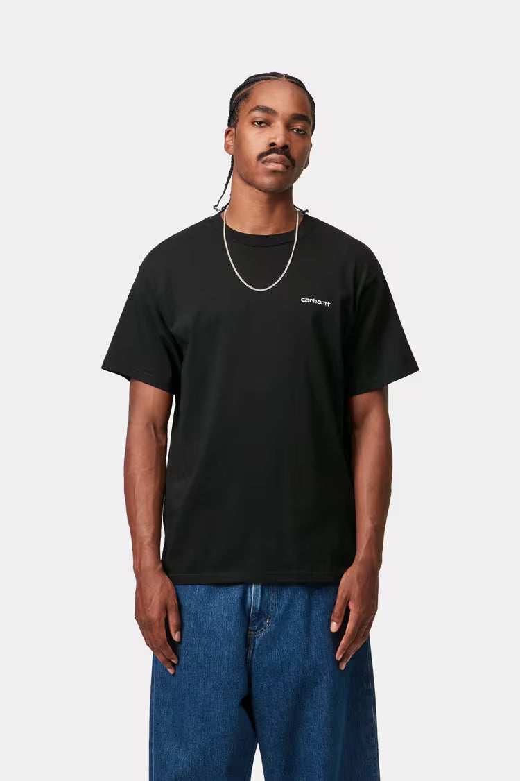 S/S Script Embroidery T-Shirt Black / White