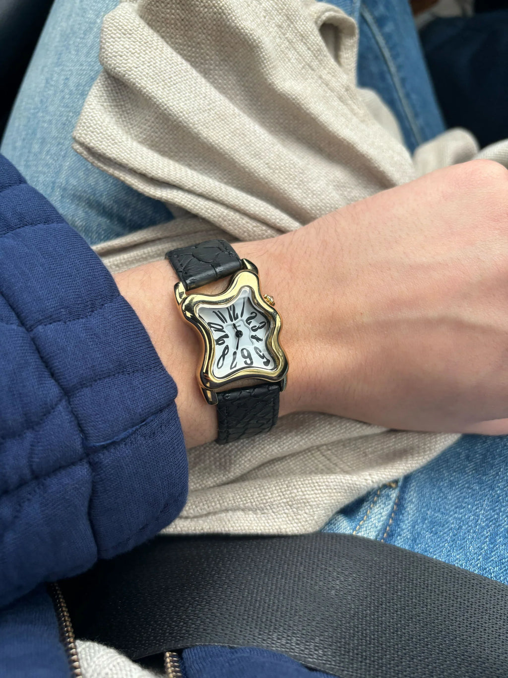 Laphont Ooblong Watch Gold Case Black Band White Dial