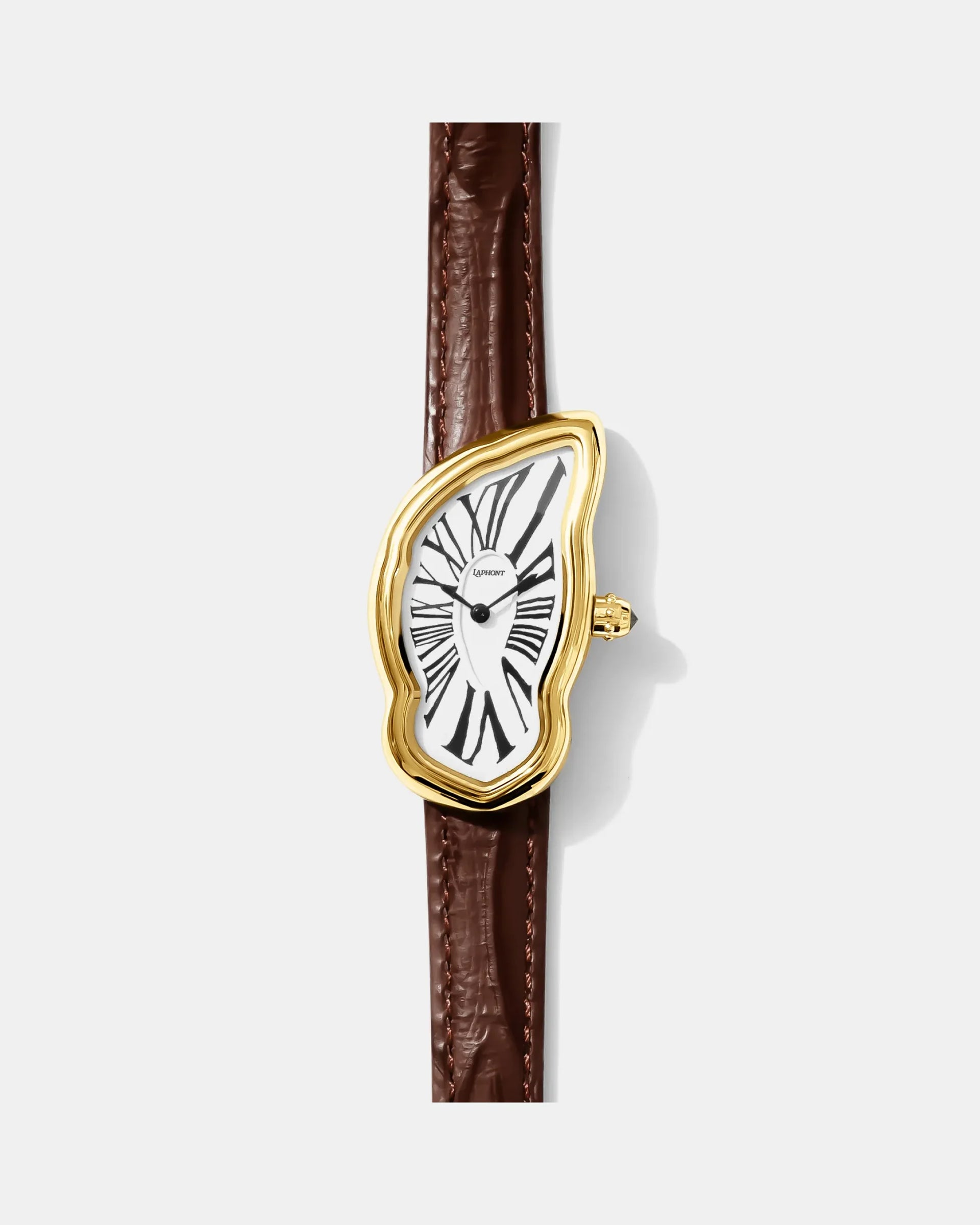 Laphont Melting Watch Slim Gold Case Mens Band Brown