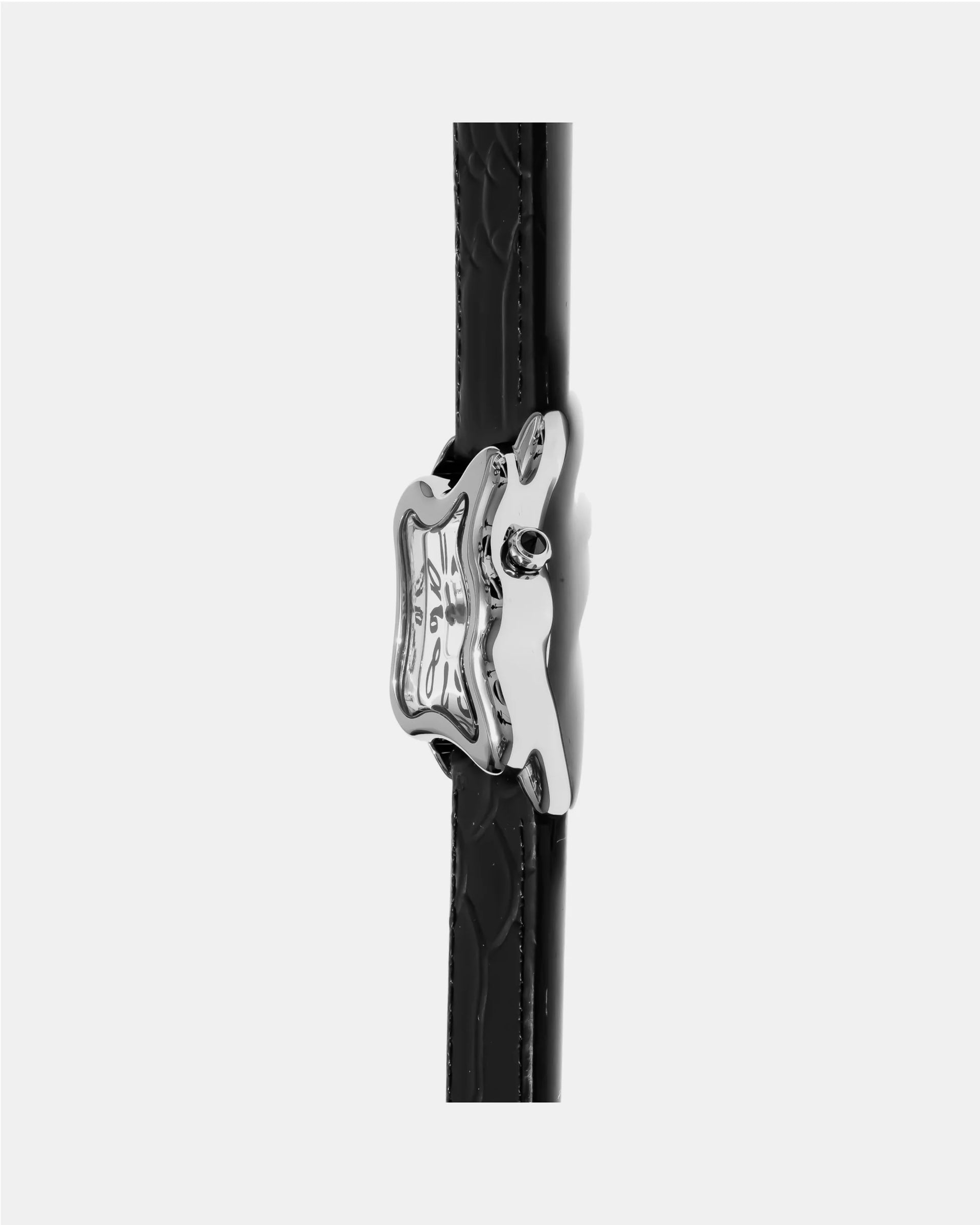 Laphont Ooblong Watch Silver Case Black Band White Dial