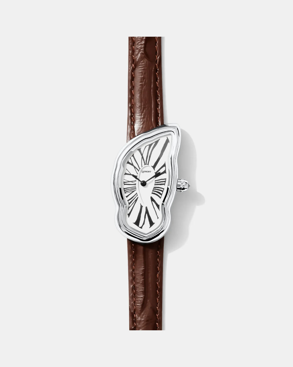 Laphont Melting Watch Slim Silver Case Mens Band Brown