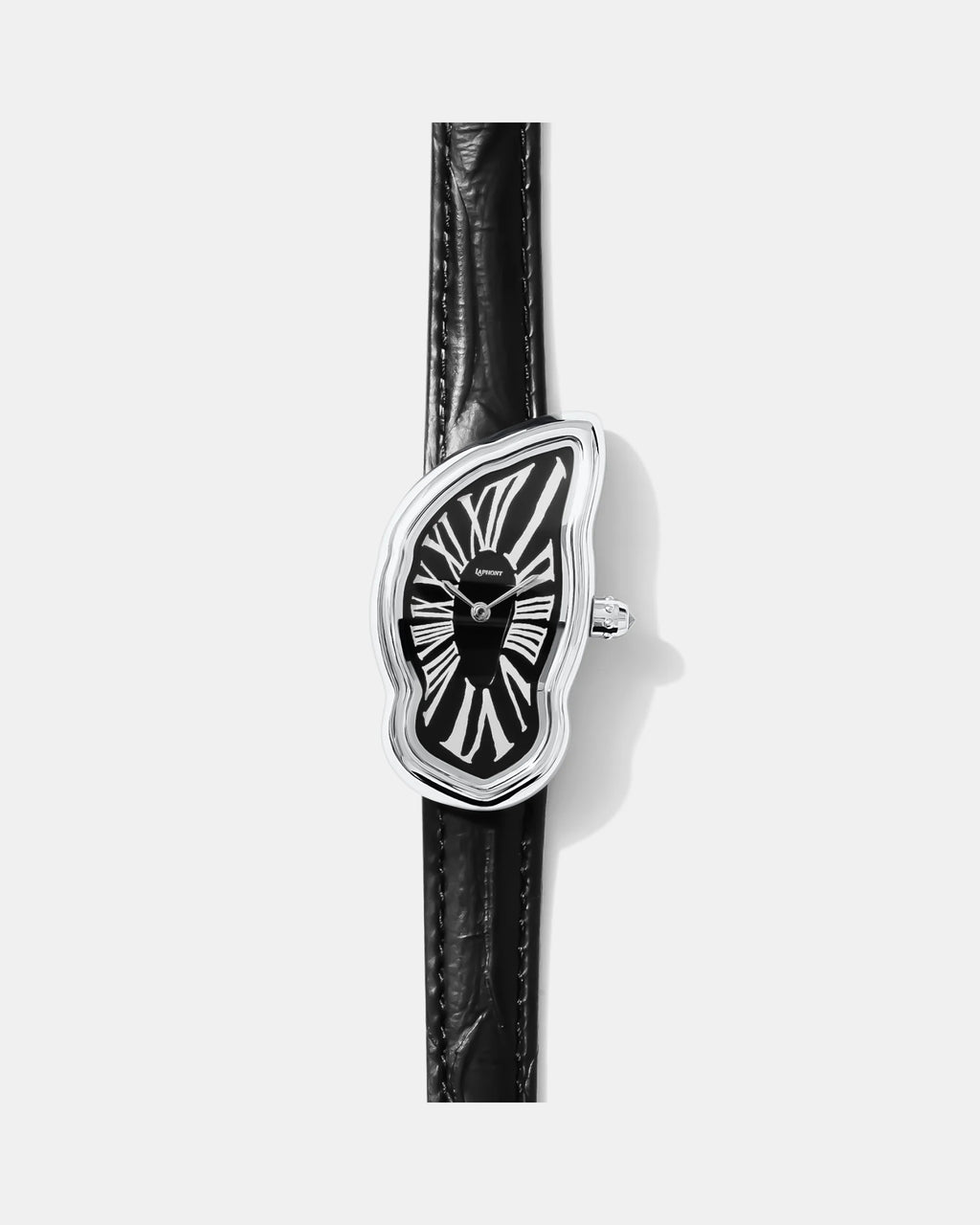 Laphont Melting Watch Slim Silver Case Mens Tonal Dial Black Band