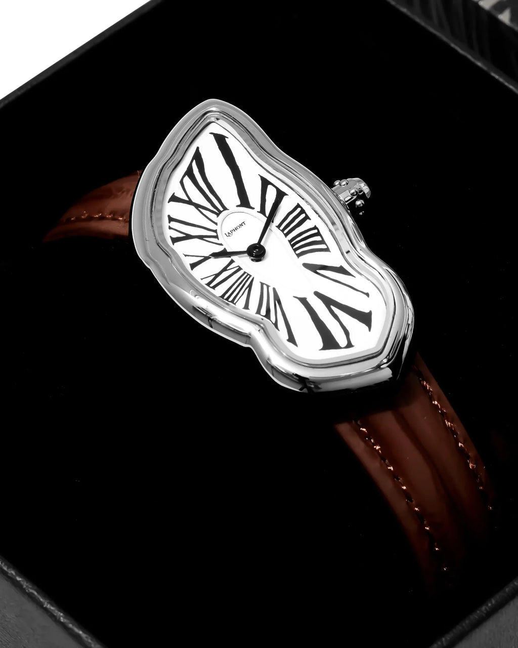 Laphont Melting Watch Slim Silver Case Mens Band Brown