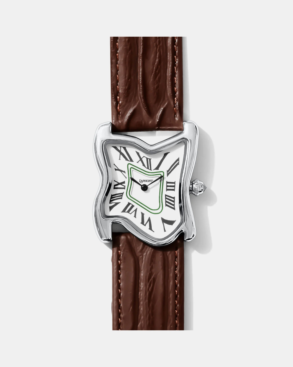 Laphont Melting Watch Square Silver Large Case Band Brown White Dial