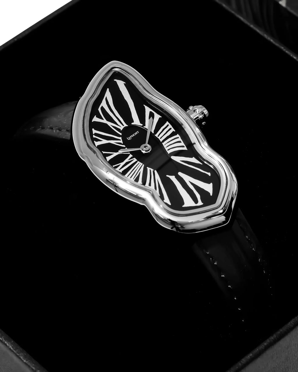 Laphont Melting Watch Slim Silver Case Mens Tonal Dial Black Band