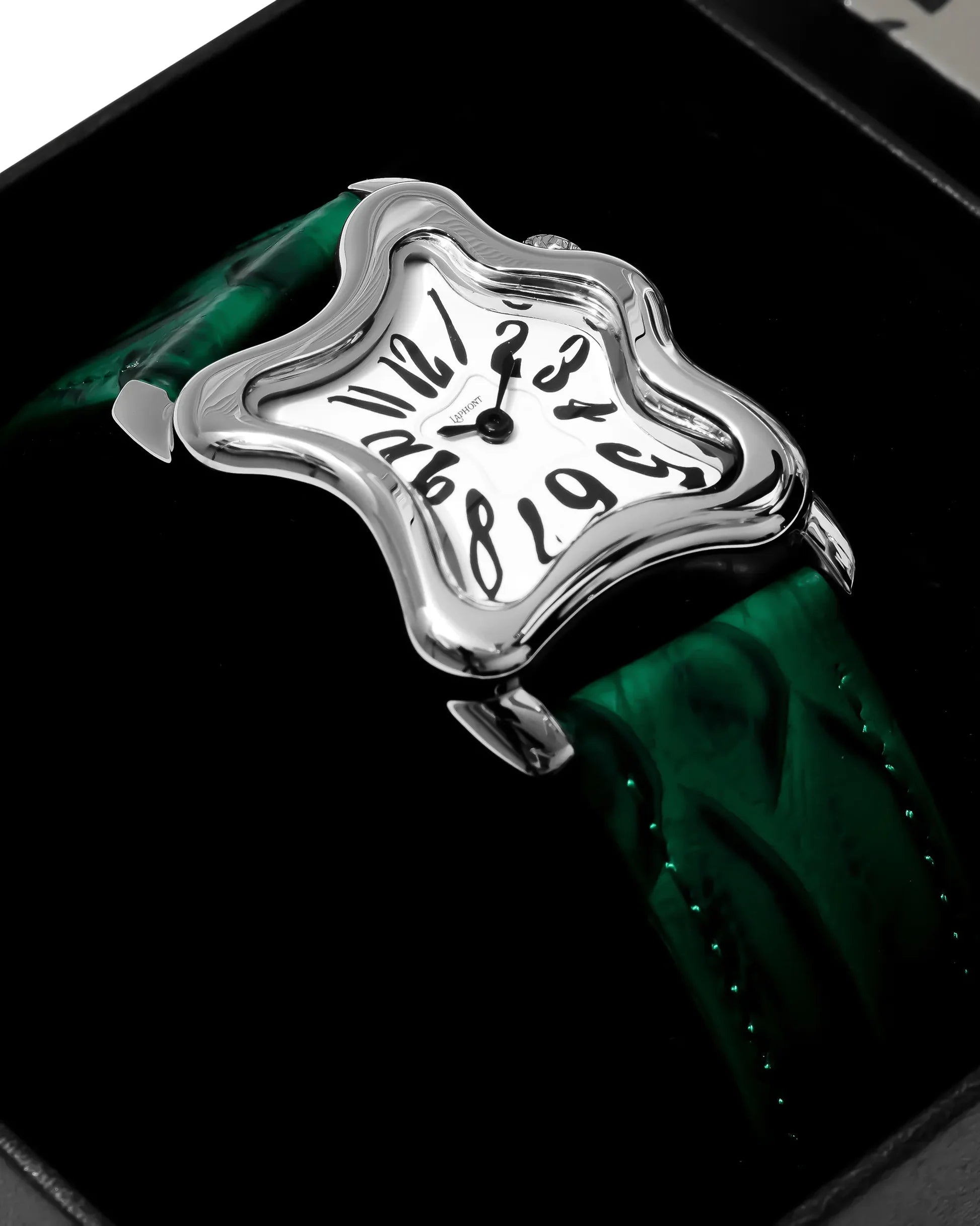 Laphont Ooblong Watch Silver Case Green Band White Dial