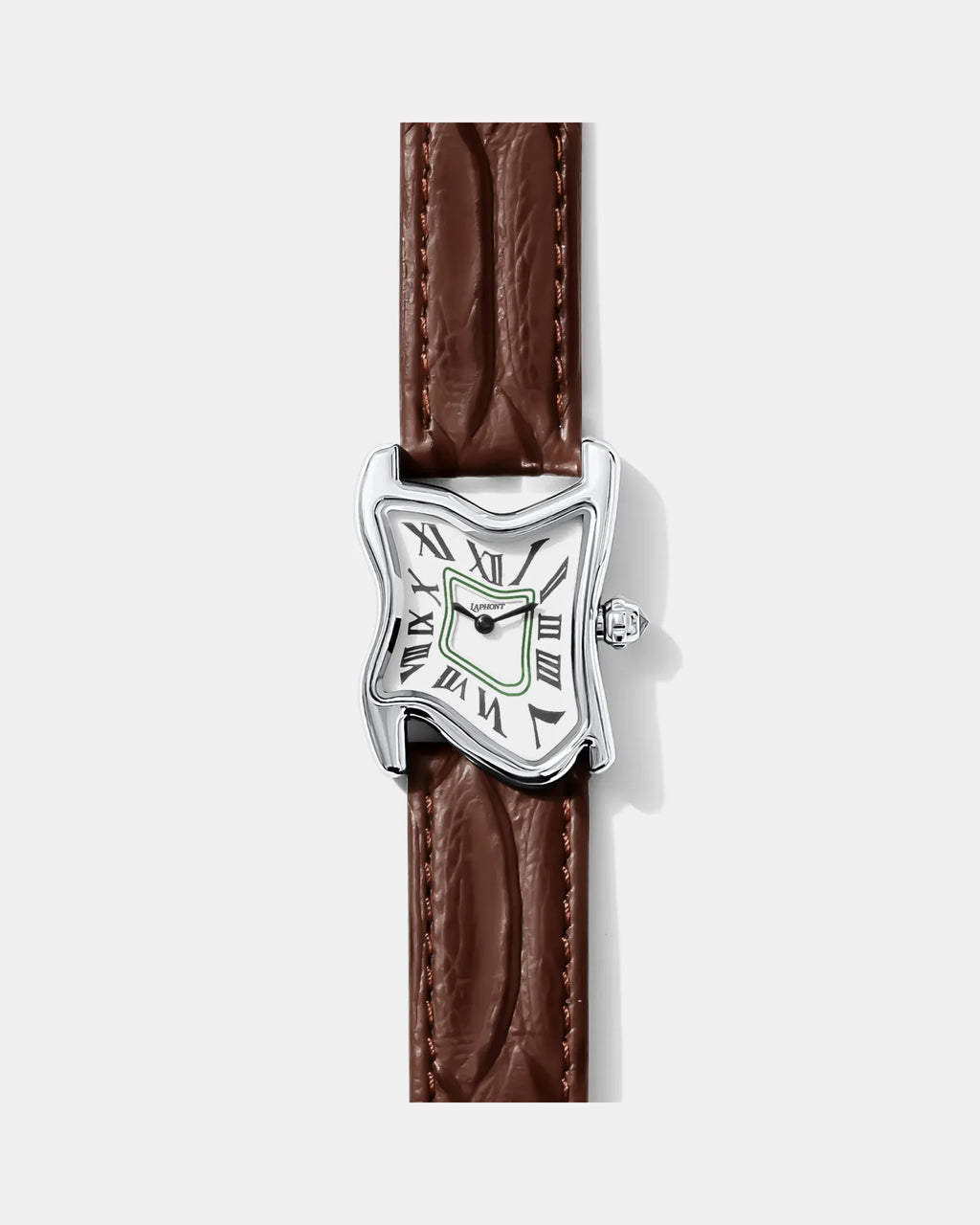 Laphont Melting Watch Square Silver Small Case Band Brown White Dial