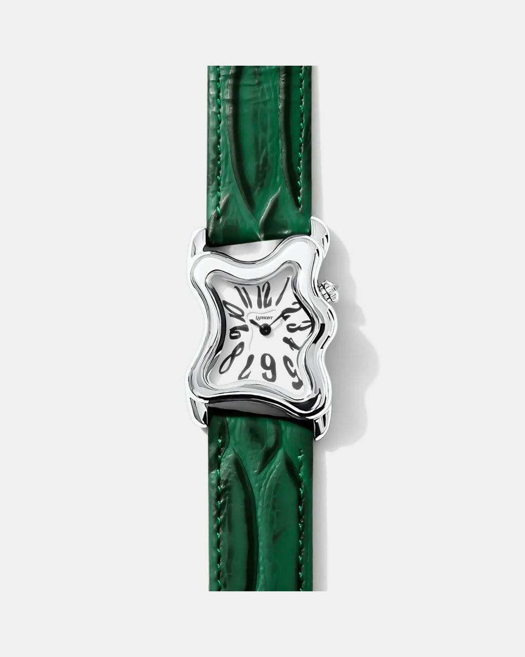 Laphont Ooblong Watch Silver Case Green Band White Dial