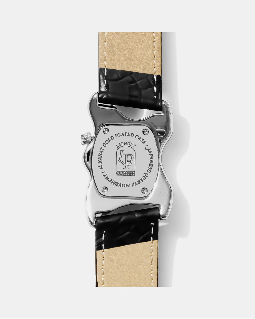 Laphont Ooblong Watch Silver Case Black Band White Dial