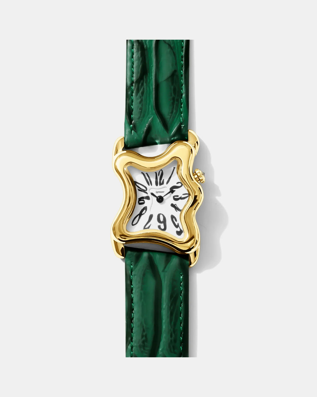 Laphont Ooblong Watch Gold Case Green Band White Dial