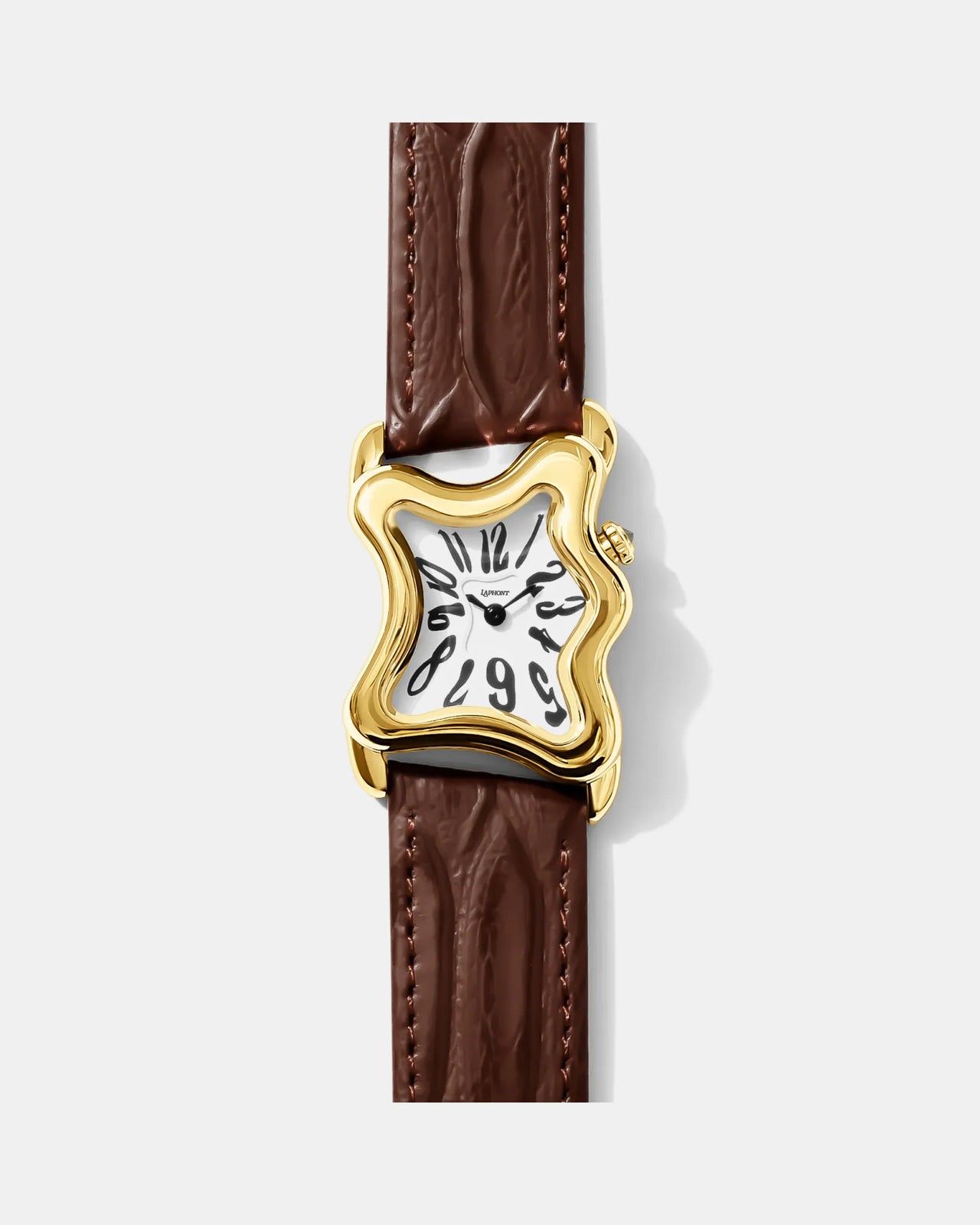 Laphont Ooblong Watch Gold Case Brown Band White Dial