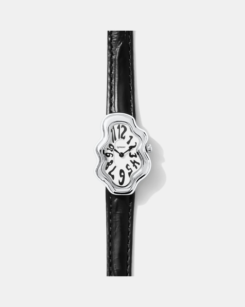 Laphont Mirage Watch Silver Case Black Band White Dial fem