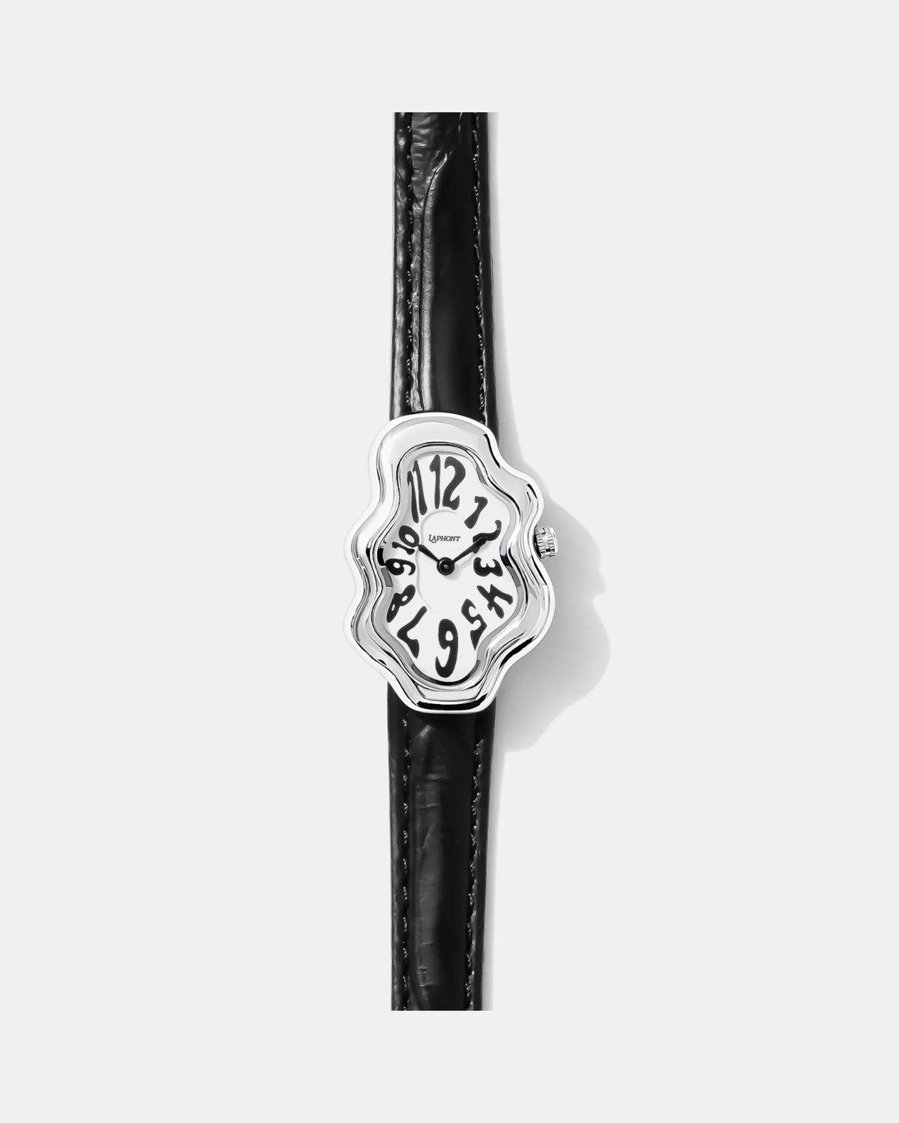 Laphont Mirage Watch Silver Case Black Band White Dial fem