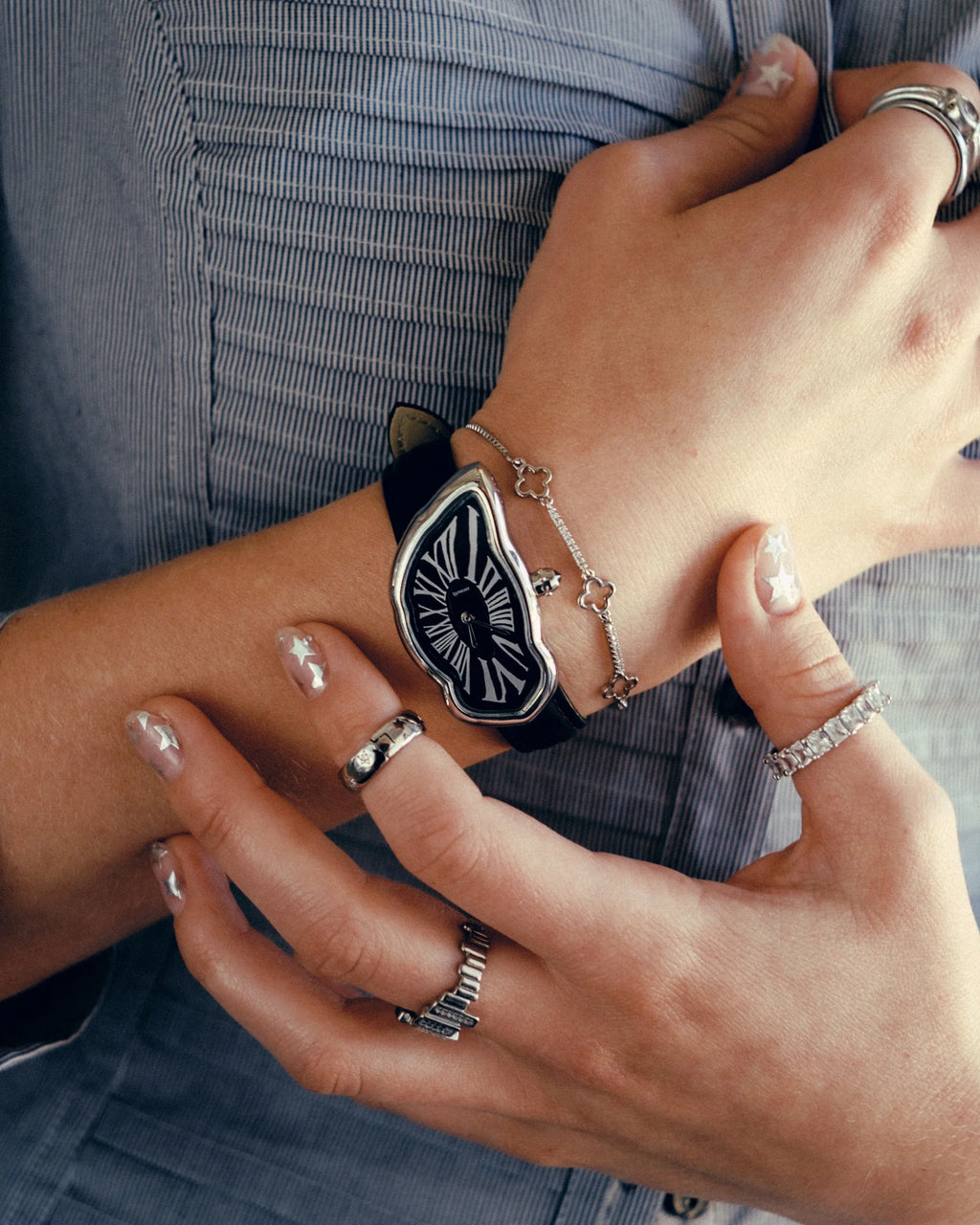 Laphont Melting Watch Slim Silver Case Mens Tonal Dial Black Band