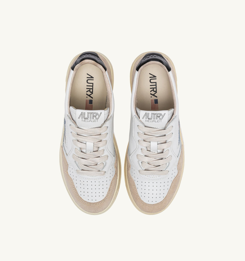 MEDALIST LOW MAN LEATHER/SUEDE WHITE/BLACK