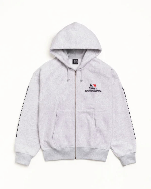 STUSSY INTERNATIONAL ZIP HOOD ASH HEATHER
