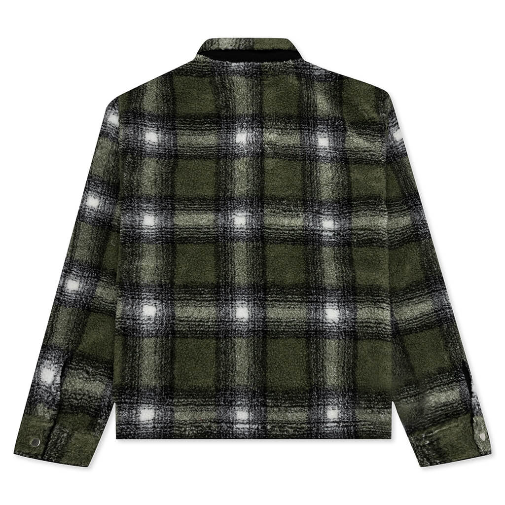 Shadow Plaid Sherpa Zip Shirt Olive XXL