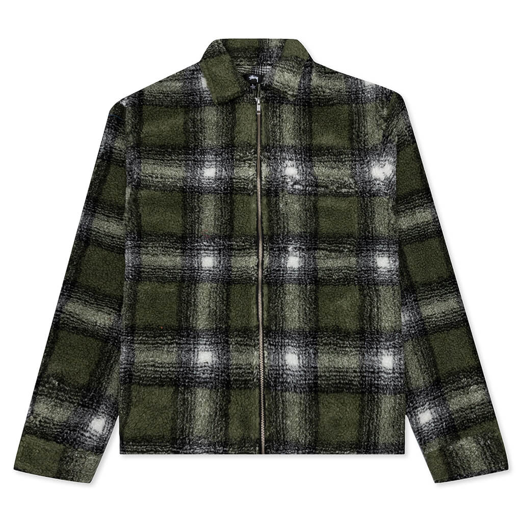 Shadow Plaid Sherpa Zip Shirt Olive XXL
