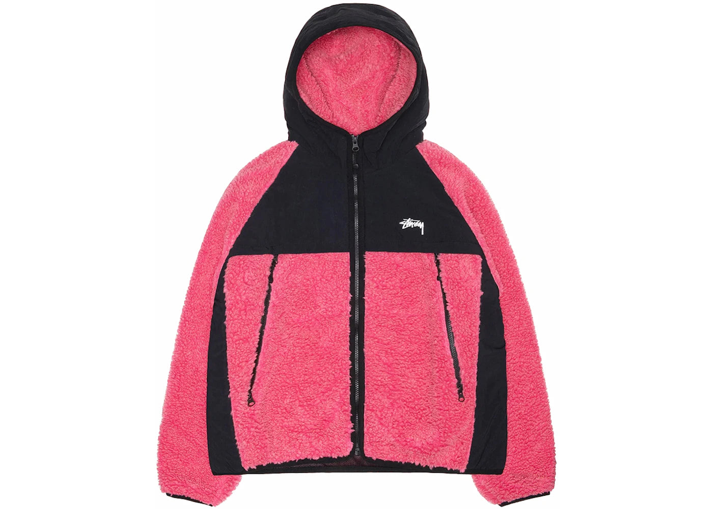 SHERPA PANELED HOODED JACKET PINK