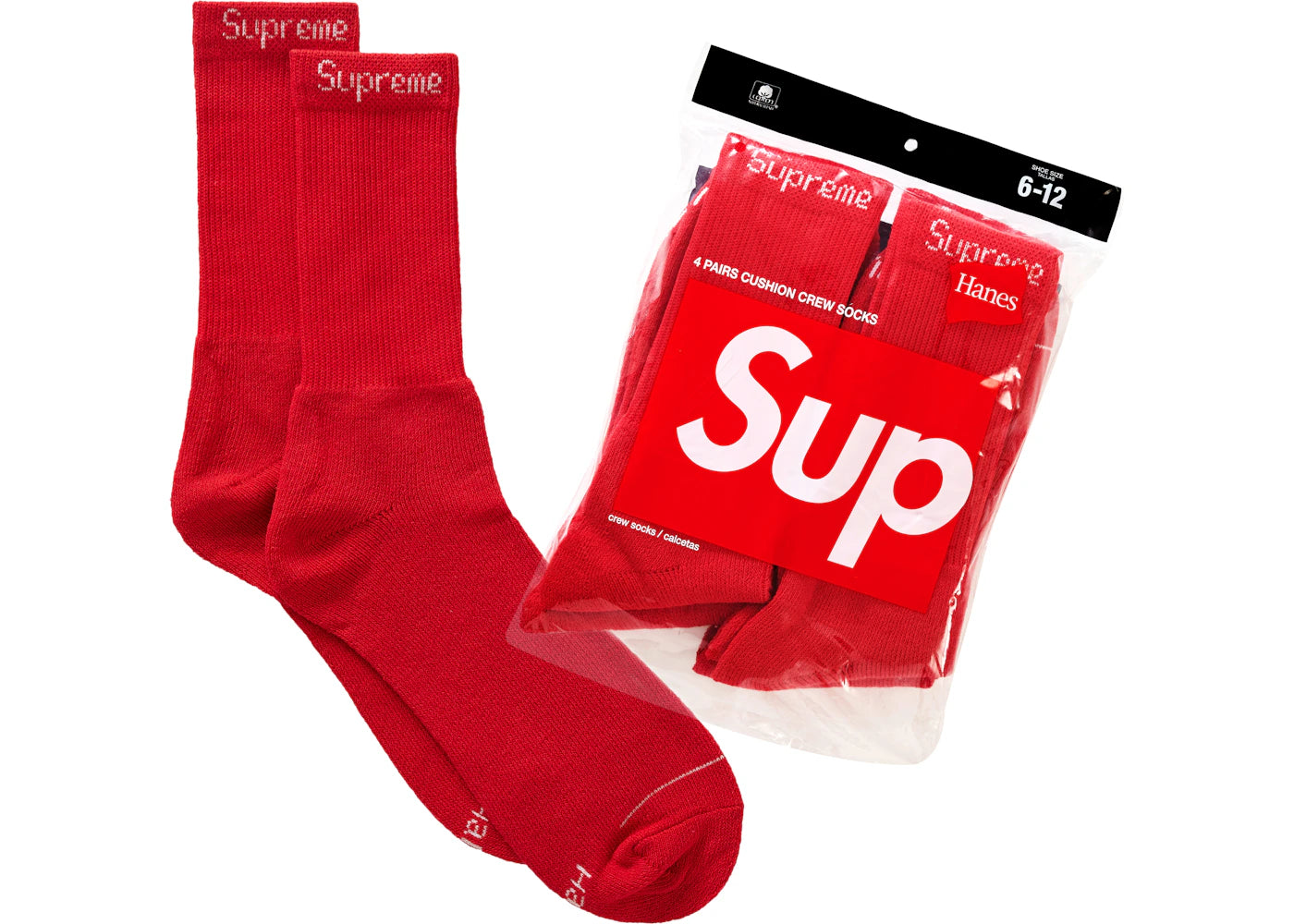 Hanes Crew Socks 4 Pack Red