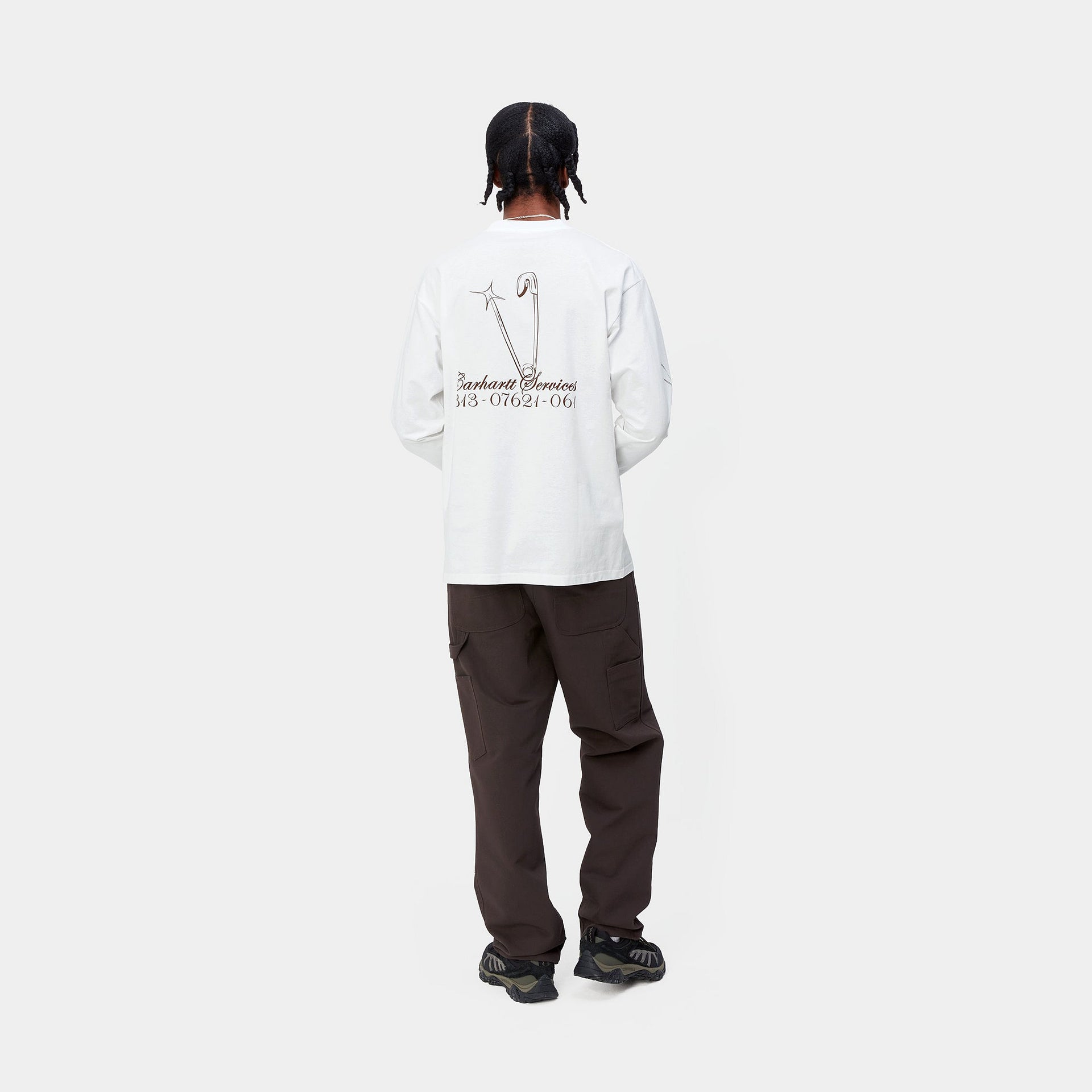 L/S Safety Pin T-Shirt White Bordeaux