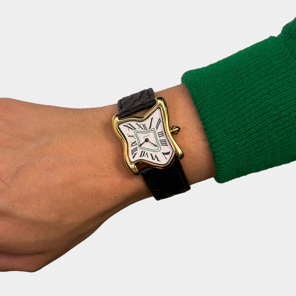 Laphont Melting Watch Square Gold Large Case Band Black