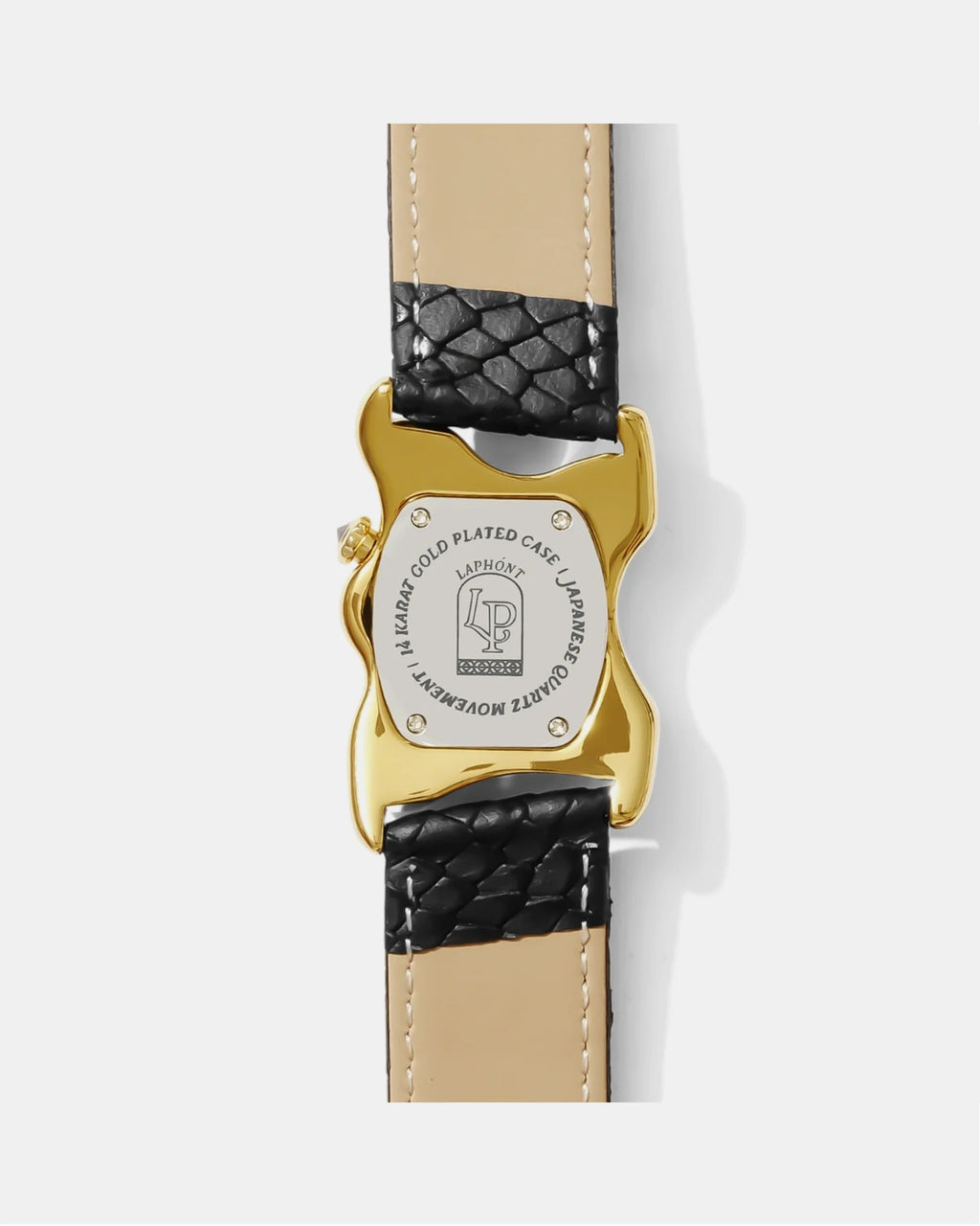 Laphont Ooblong Watch Gold Case Black Band White Dial