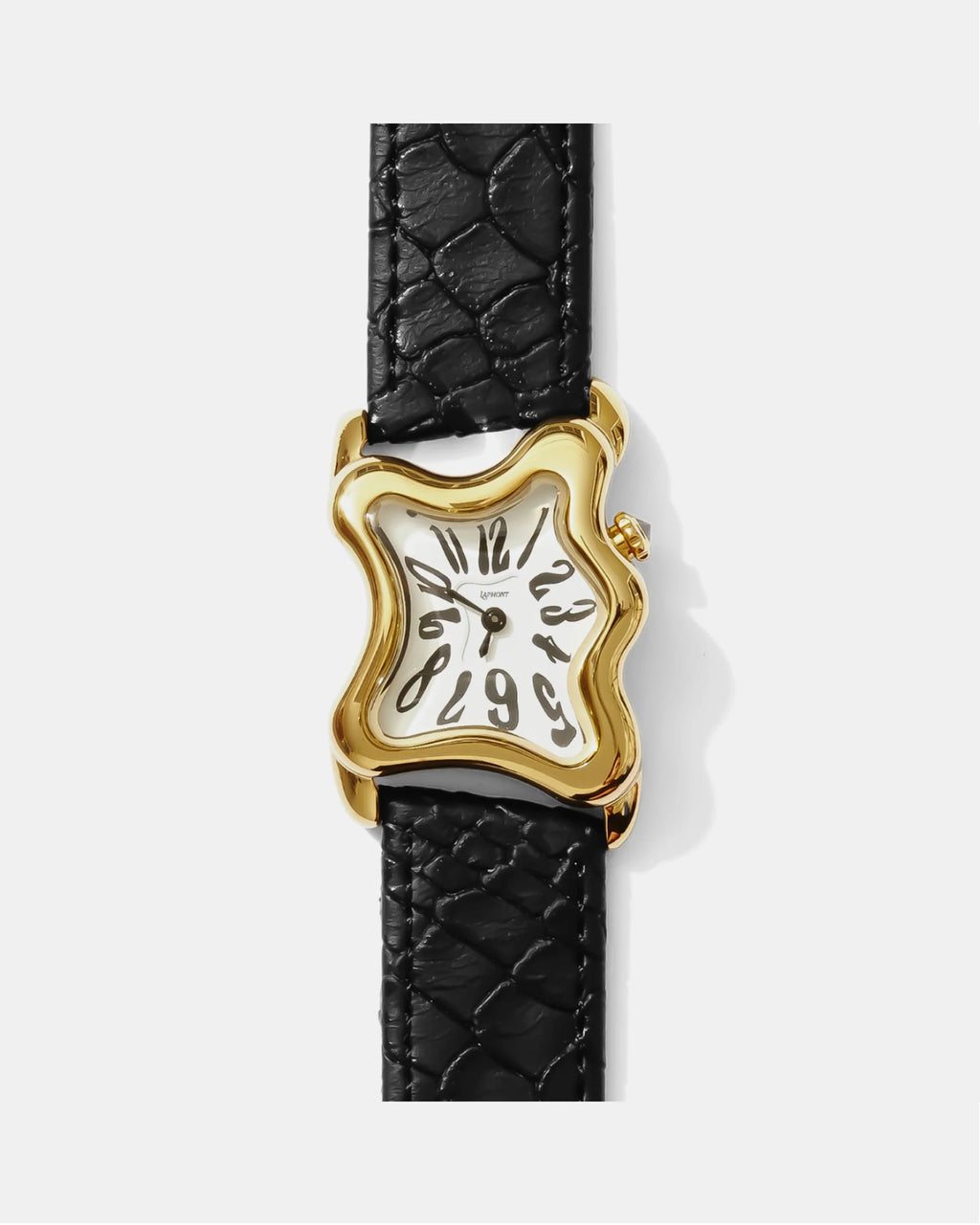 Laphont Ooblong Watch Gold Case Black Band White Dial