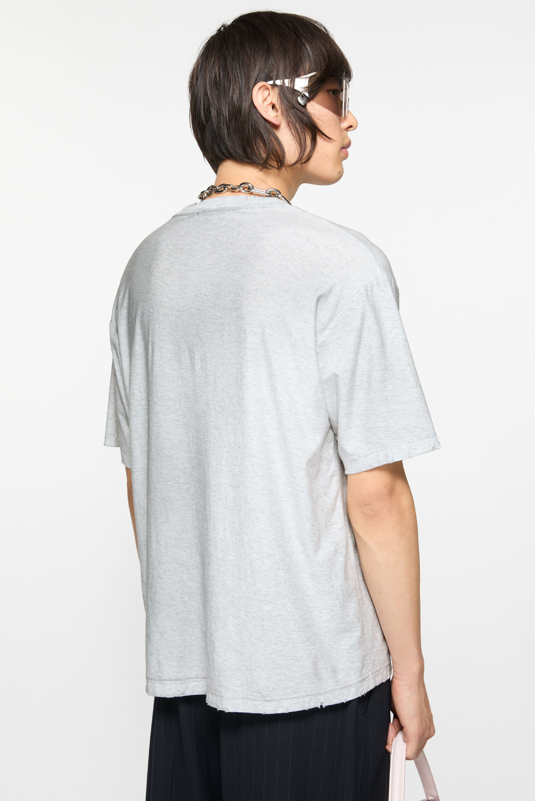 ACNE STUDIO LOGO T-SHIRT RELAXED FIT PALE GREY MELANGE