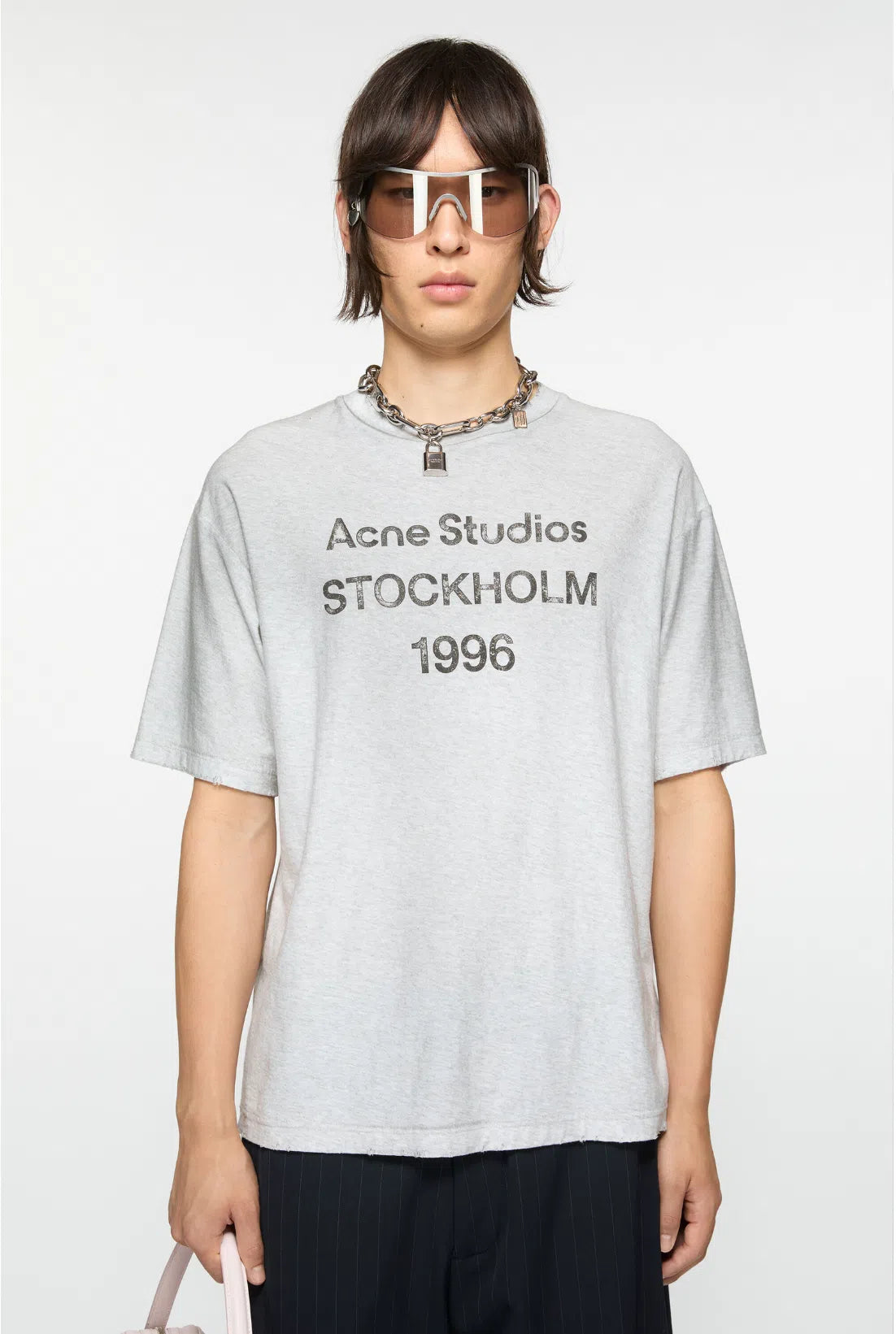 ACNE STUDIO LOGO T-SHIRT RELAXED FIT PALE GREY MELANGE