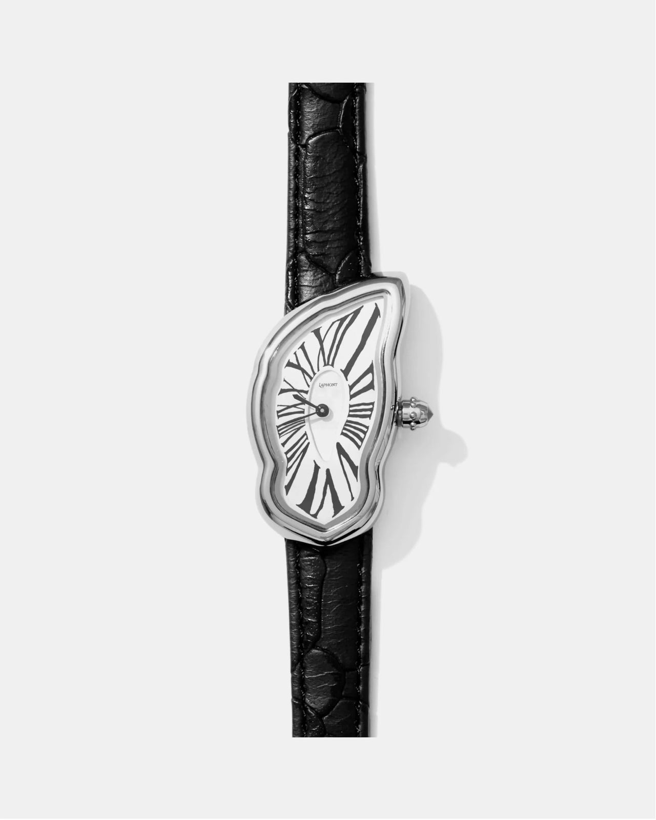 Laphont Melting Watch Slim Silver Case Mens Band Black