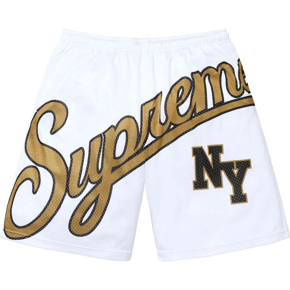 Big Script Mesh Short White