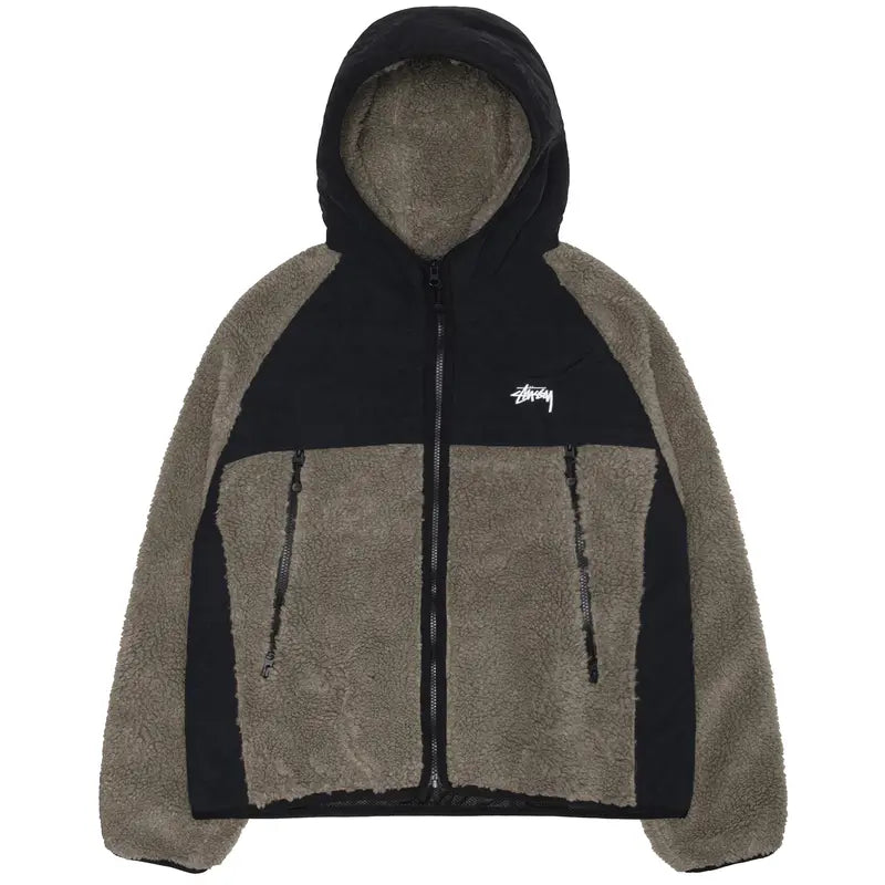 SHERPA PANELED HOODED JACKET STONE