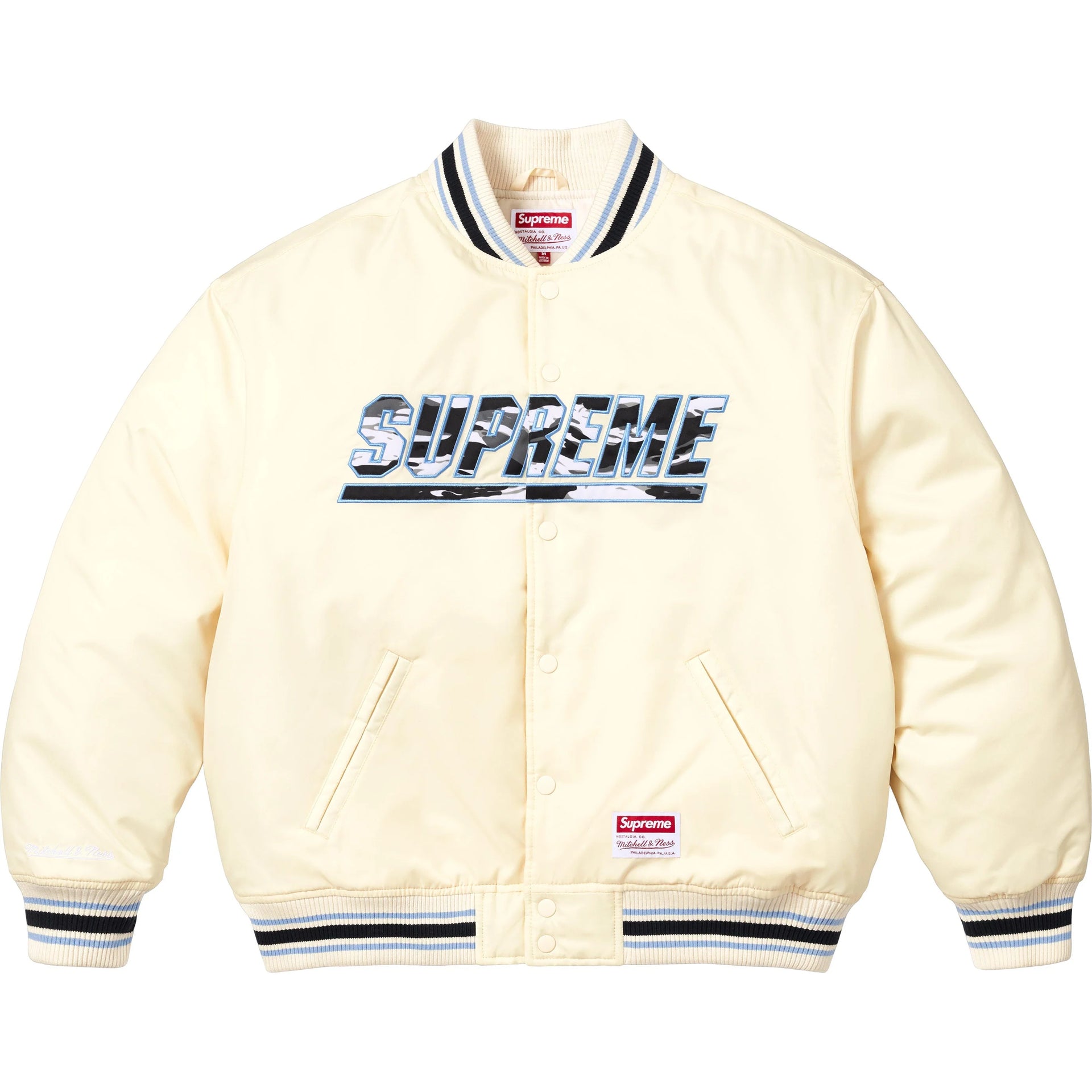 Supreme®/Mitchell & Ness® Camo Logo Varsity Jacket White