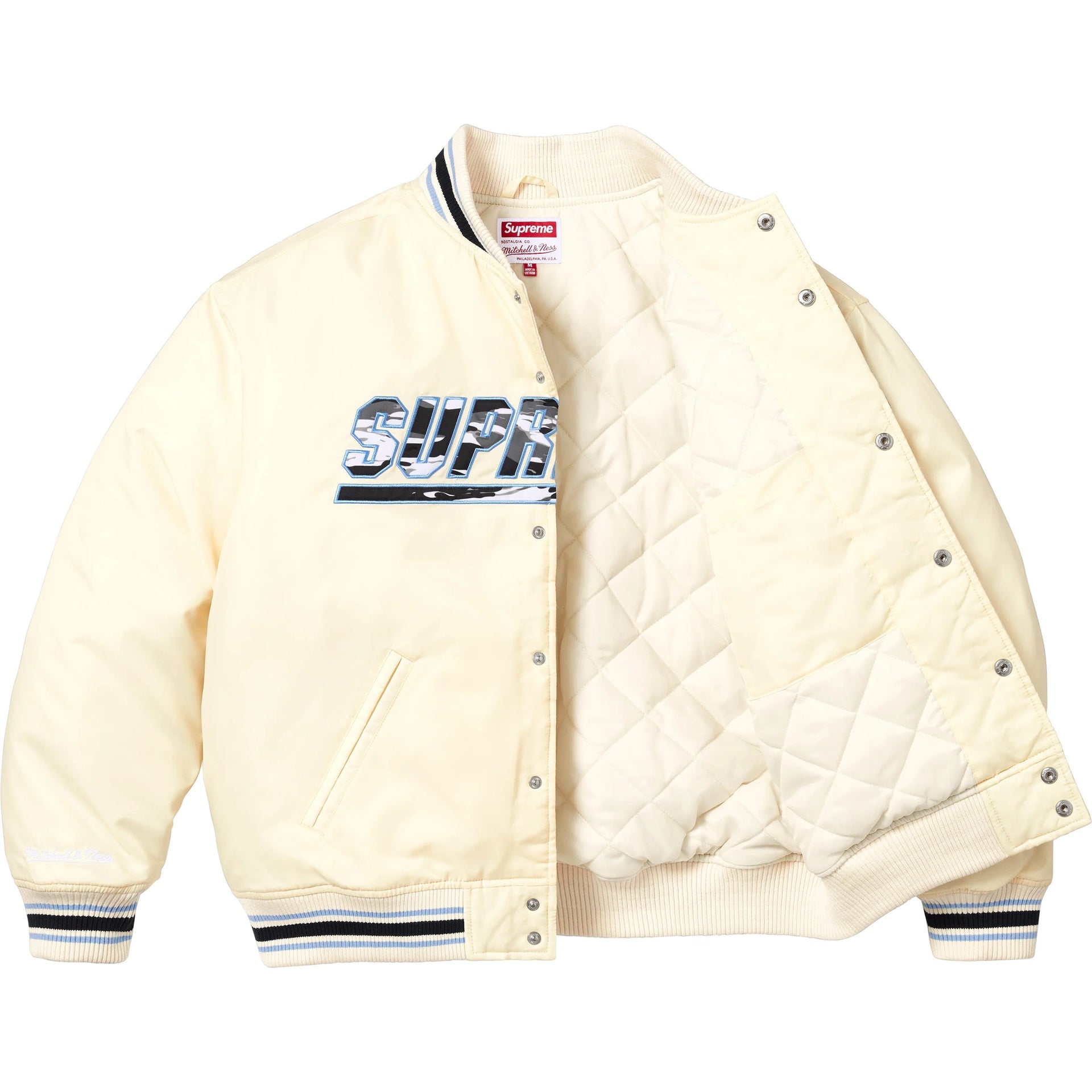 Supreme®/Mitchell & Ness® Camo Logo Varsity Jacket White