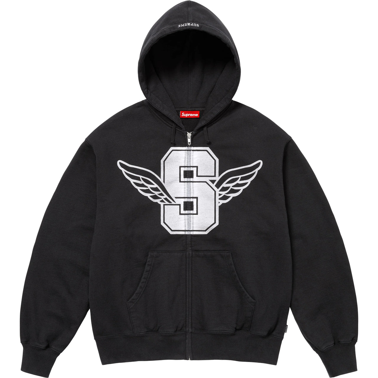 WINGS ZIP UP HOODED SWEATSHIRT BLACK