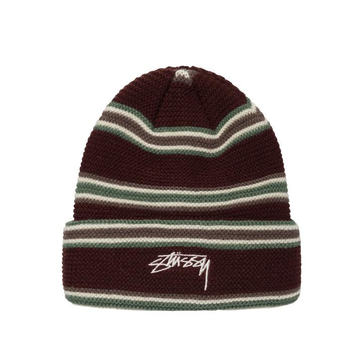 Triple Stripe Cuff Beanie Burgundy