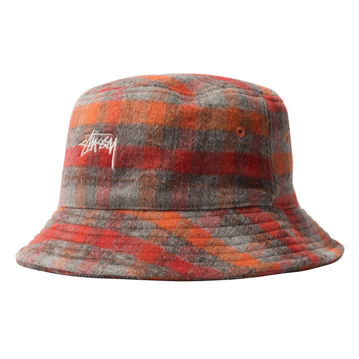 Brushed Plaid Bucket Hat Red
