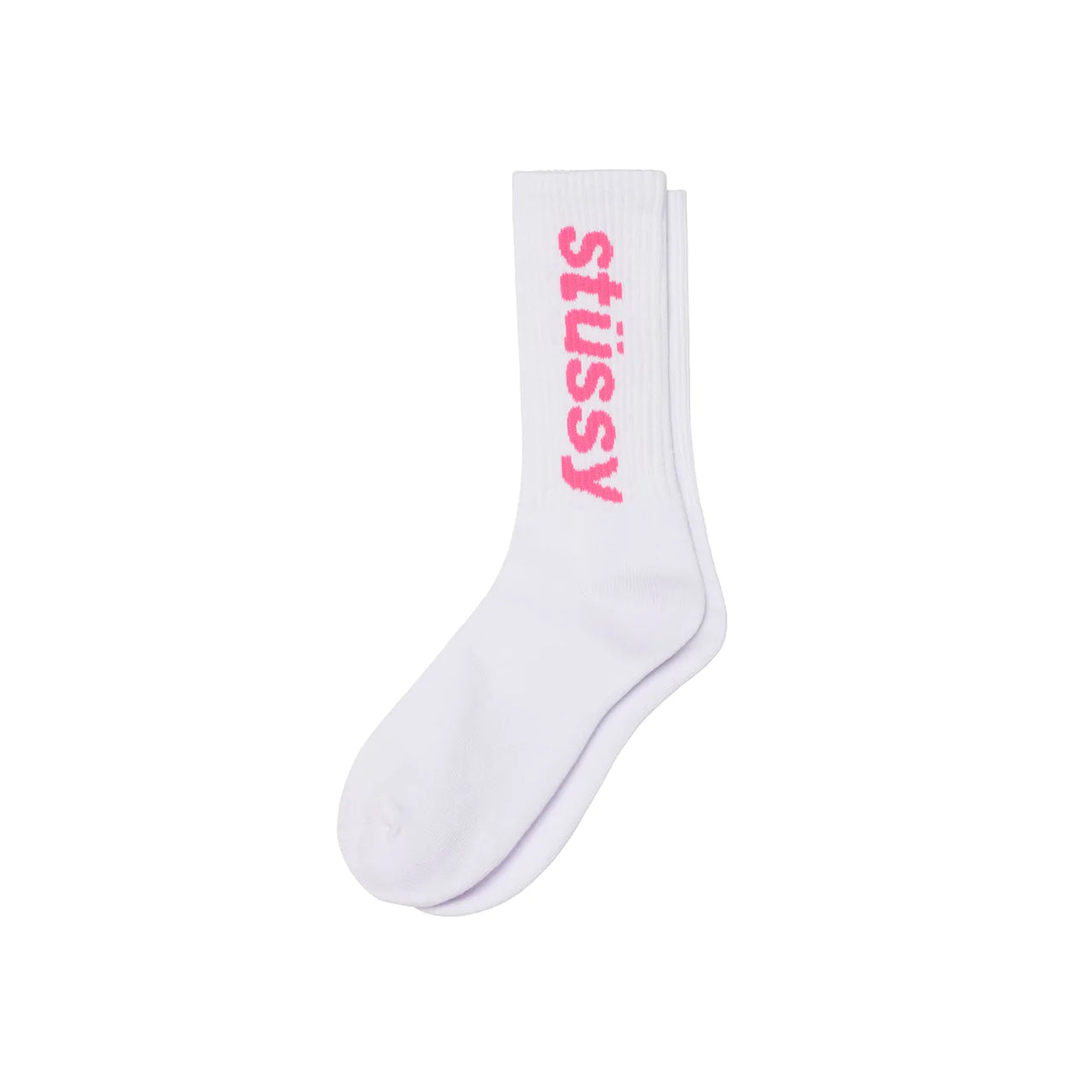 Helvetica Crew Socks White Pink