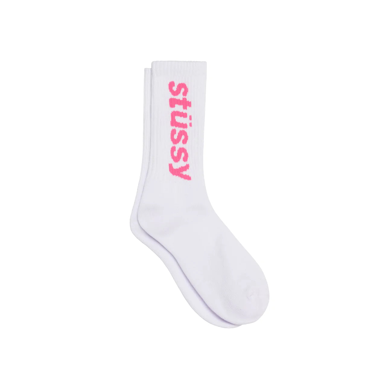 Helvetica Crew Socks White Pink