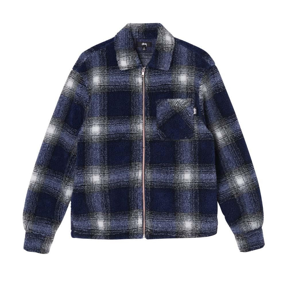 Shadow Plaid Sherpa Zip Shirt Blue