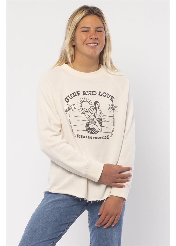 Surf and Love Crew Knit Fleece Vintage White