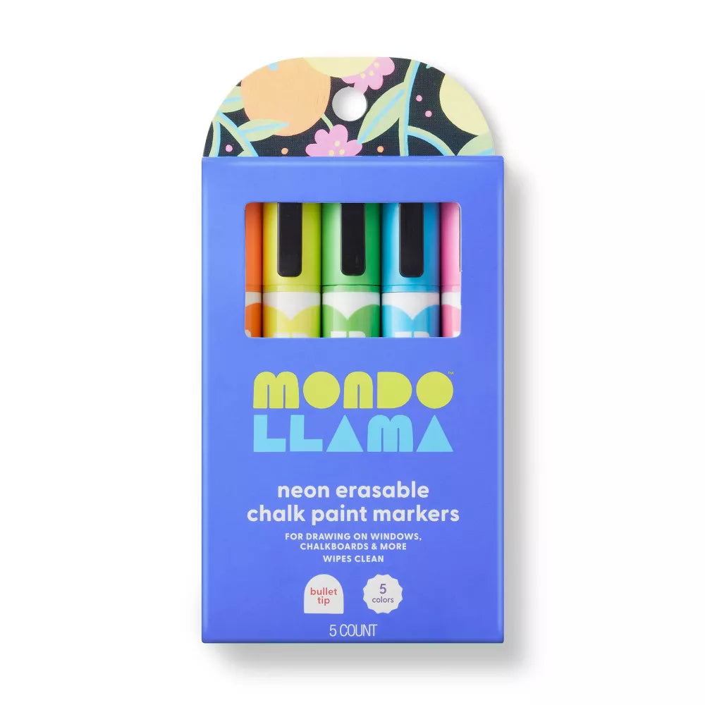5ct Erasable Chalk Paint Markers Bullet Tip Neon - Mondo Llama™